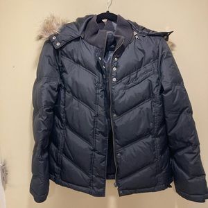 DKNY black hooded puffy jacket